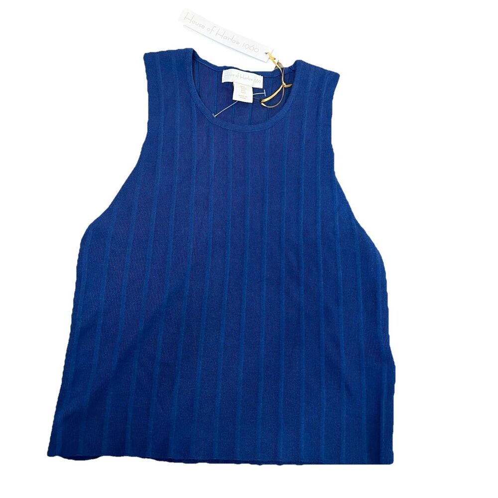 House of Harlow revolve Womens blue Ribbed Crop‎ Tank Basic Preppy large NWT